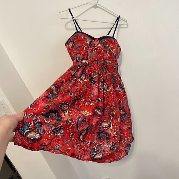 NEW NWT BOG COLLECTIVE BAND OF GYPSIES Red Navy Blue Floral Bustier Mini Dress M - Picture 11 of 15